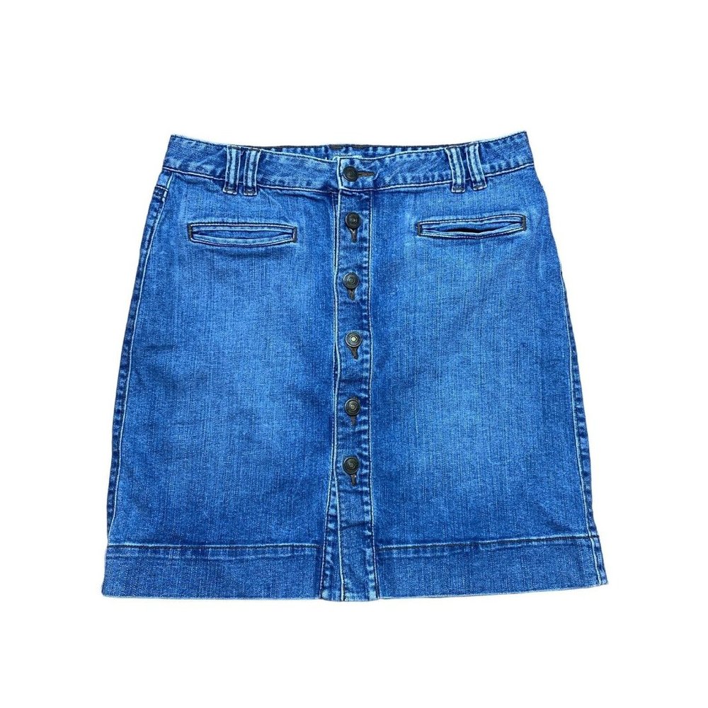 Ann Taylor Loft Women’s Size 2 Jean Skirt Blue Denim Button Front Pockets‎